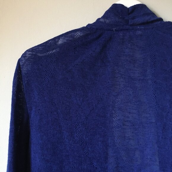 Phthalo Blue Mesh 3/4 Sleeve Open Waterfall Cardigan - Picture 7 of 14